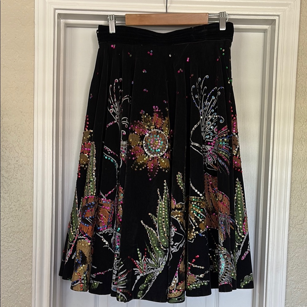 Vintage Hand-painted Black Velvet Western Skirt